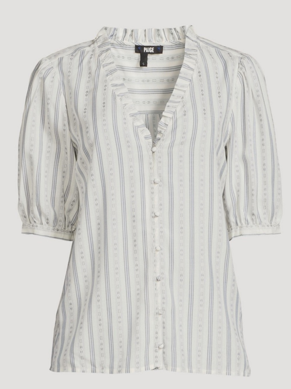 PAIGE Provence Blue and Ivory Short-Sleeve Blouse